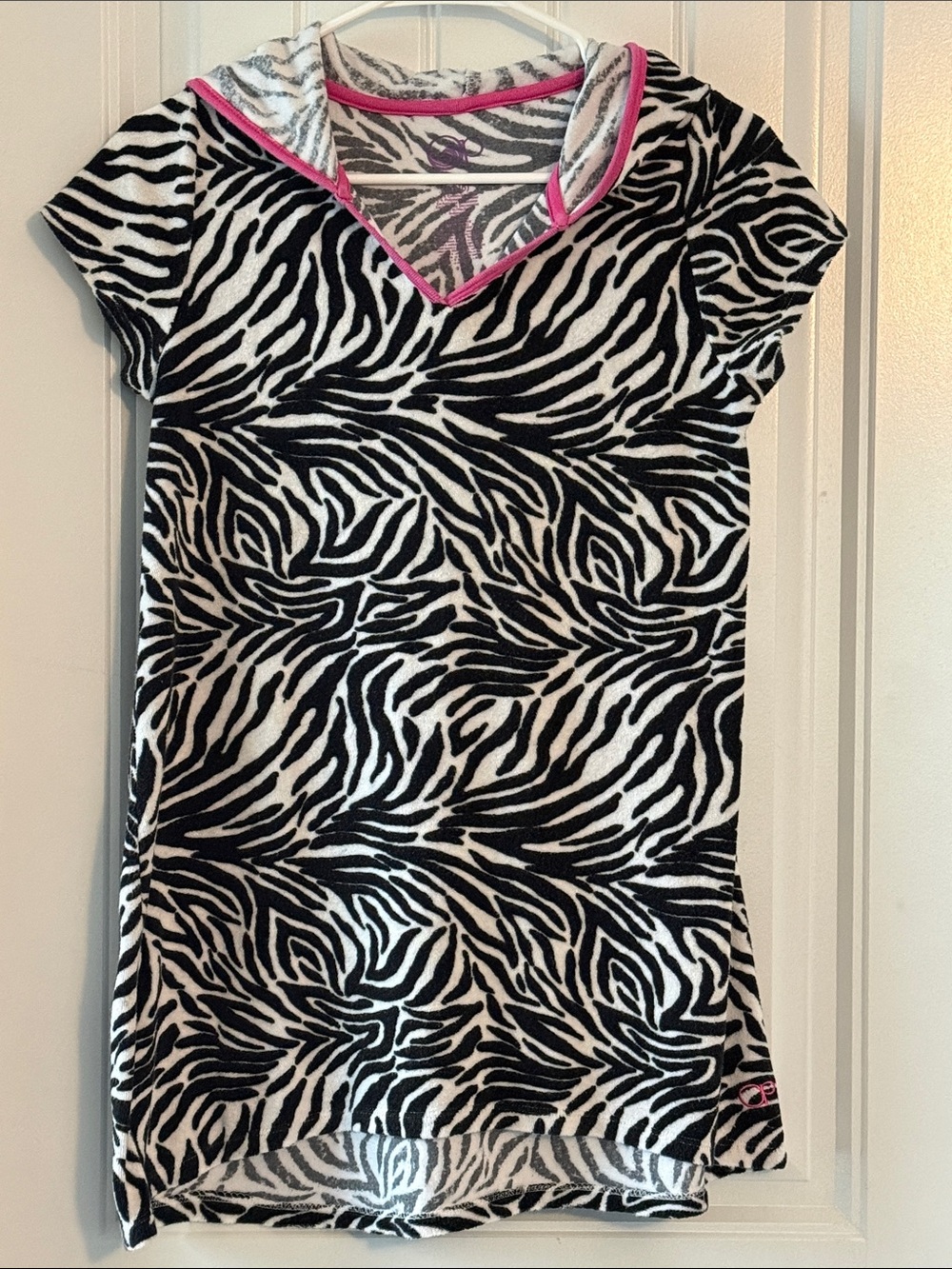 OP Girls Black White Zebra Print Hooded Swim Coverup with Pink Trim